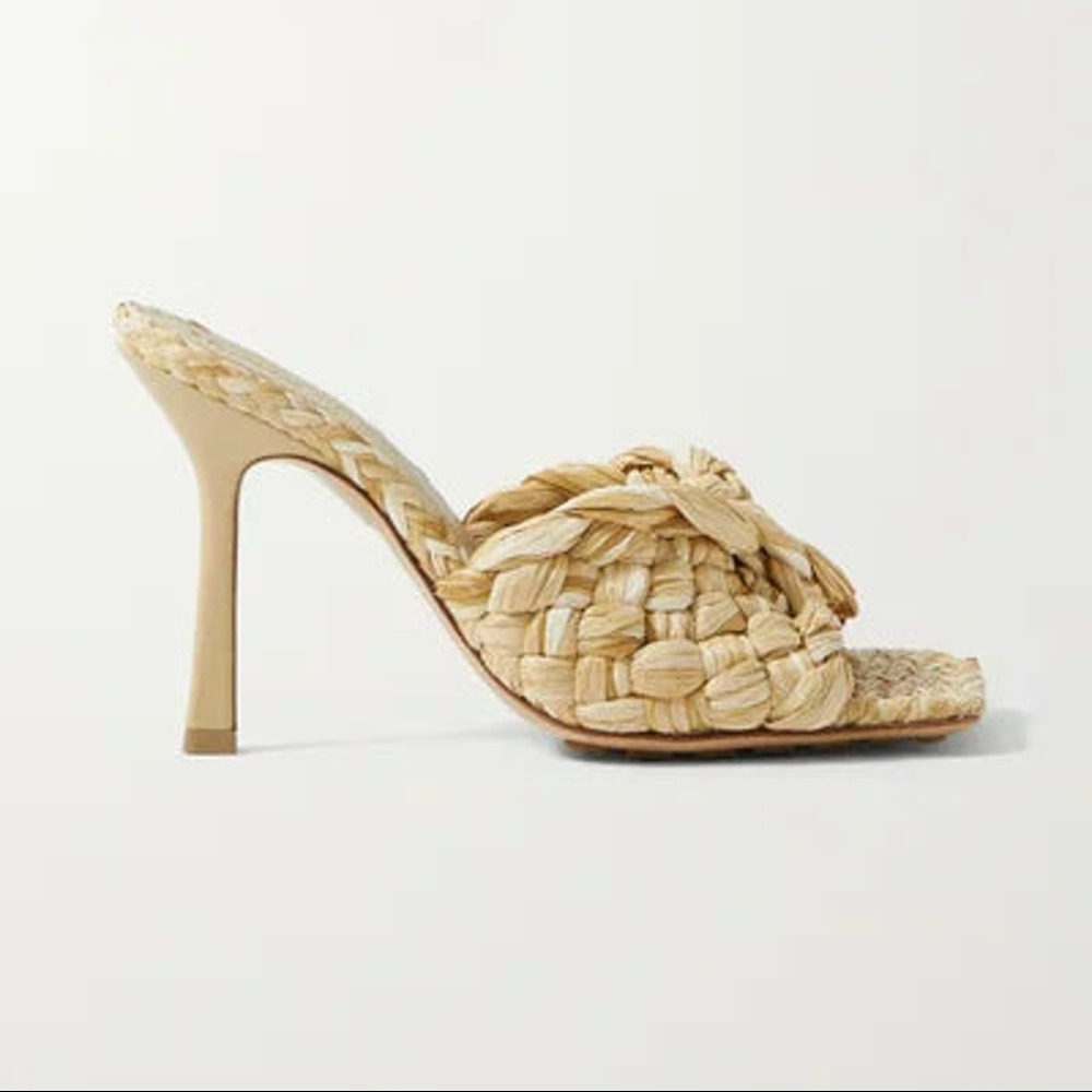 Bottega Veneta Raffia Twisted Intrecciato Stretch Stilettos Mules Beige EU 40